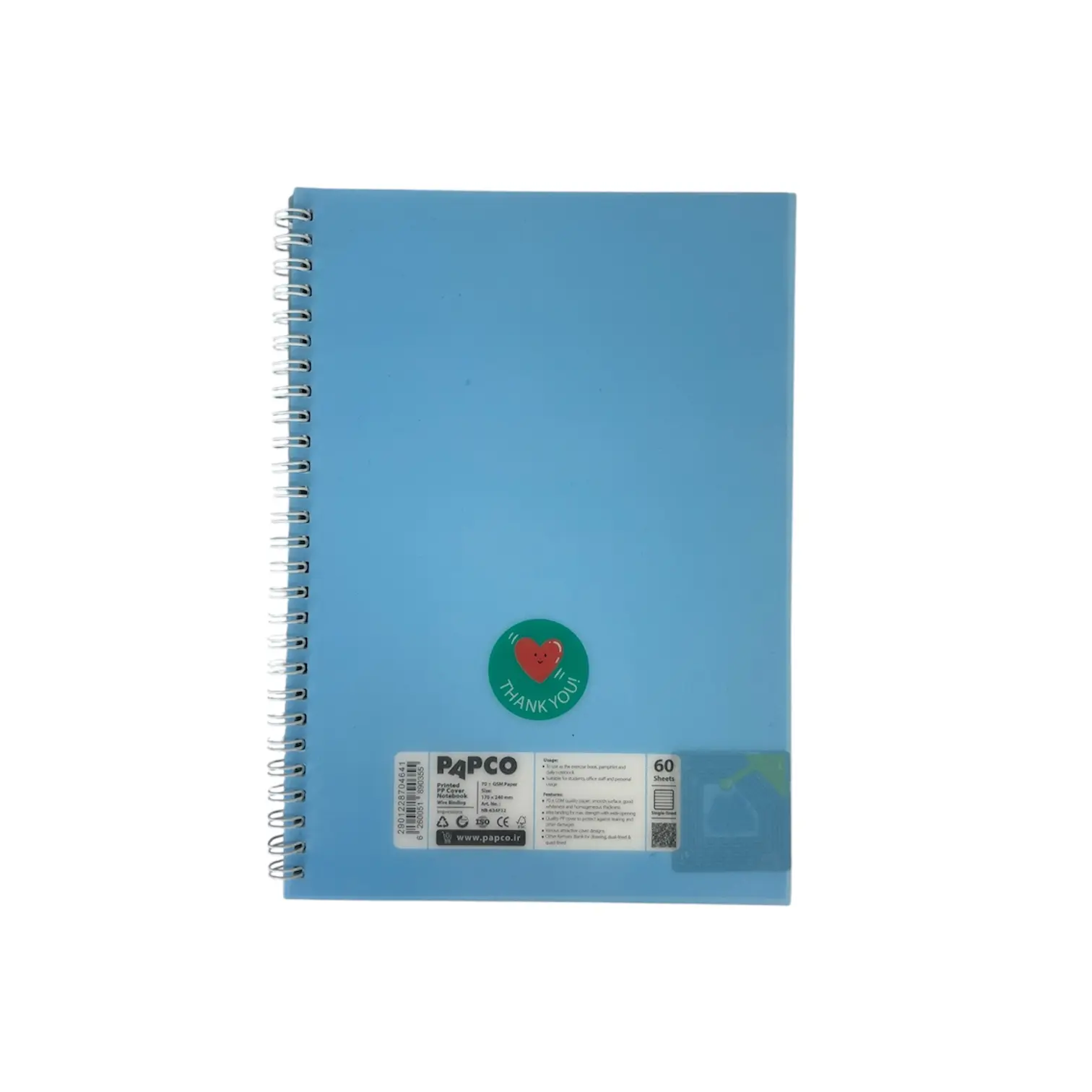 دفتر 60 برگ تک خط فنری پاپکو PAPCO-NB634f15