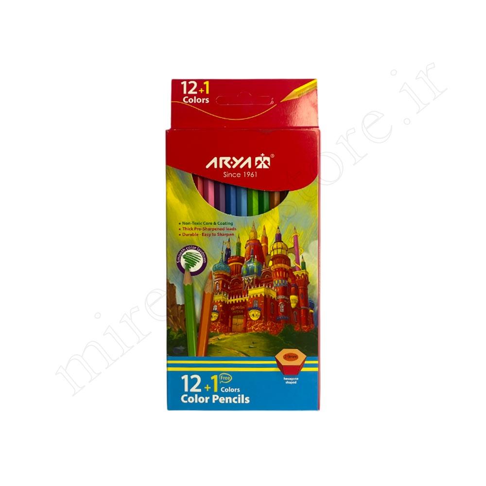 مداد رنگی 1+12 رنگ مقوایی آریا ARYA NO:3016